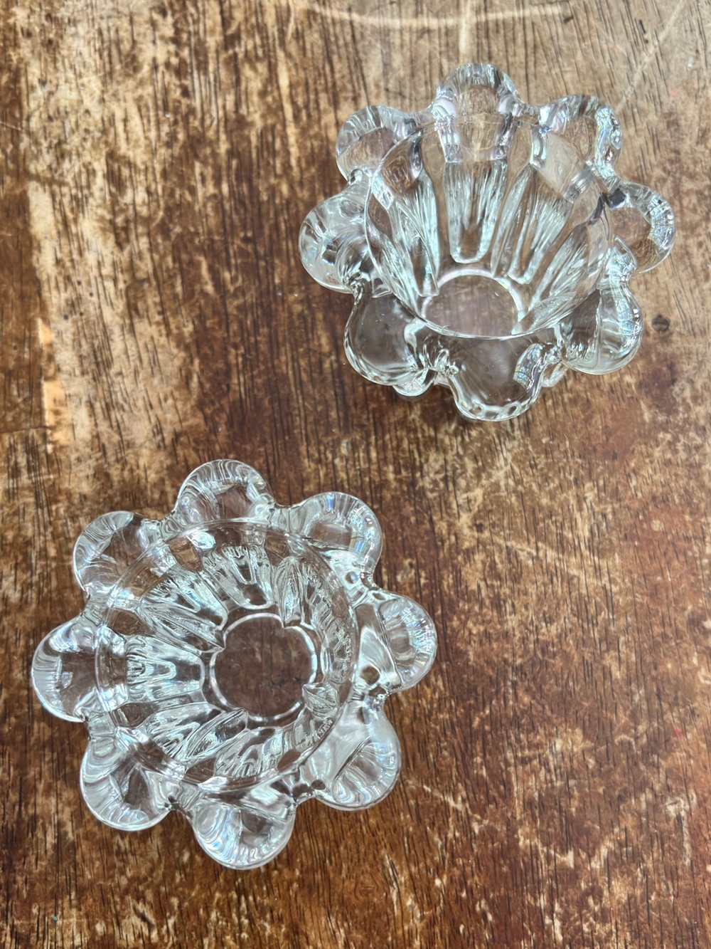 Vintage KIG Indonesia Clear Glass Bubble Candle Votive Holders Pair